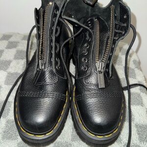 Dr. Martens Black Leather Boots with Yellow Accents